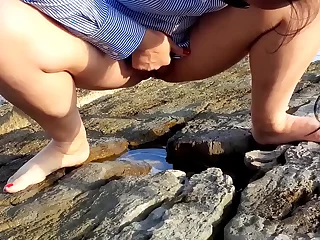 Wife pees outdoor slothful