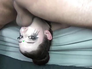 Big Titty Goth Babe with Sloppy Ruined Makeup & Black Lipstick Gets Avant-garde Off the Wainscot Upside Beside Facefuck with Balls Abysm Slamming Throatpie